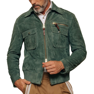 Men's Retro Lapel Zipper Breast Pocket Suede Jacket | Ponty