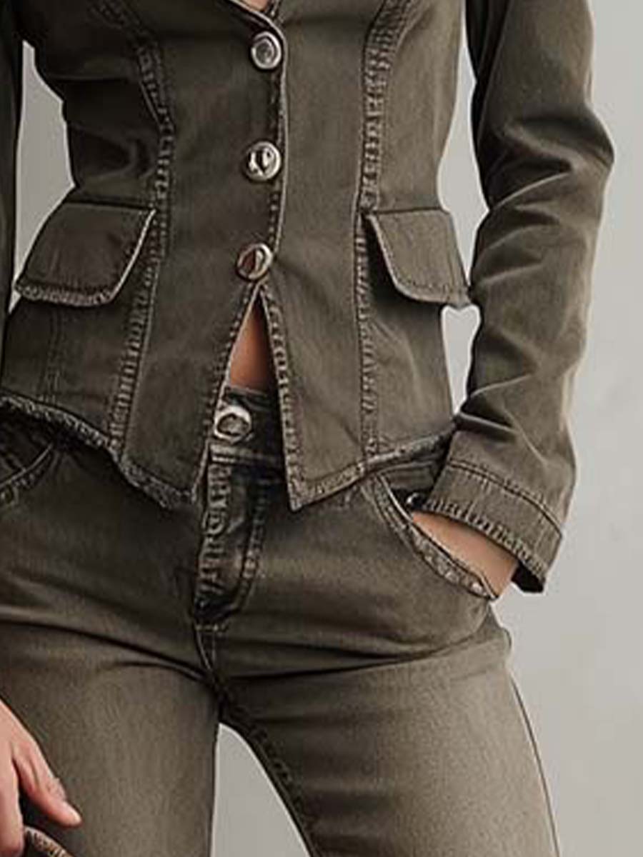 Vintage Olive Green Denim Suit Set