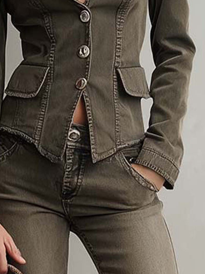 Vintage Olive Green Denim Suit Set