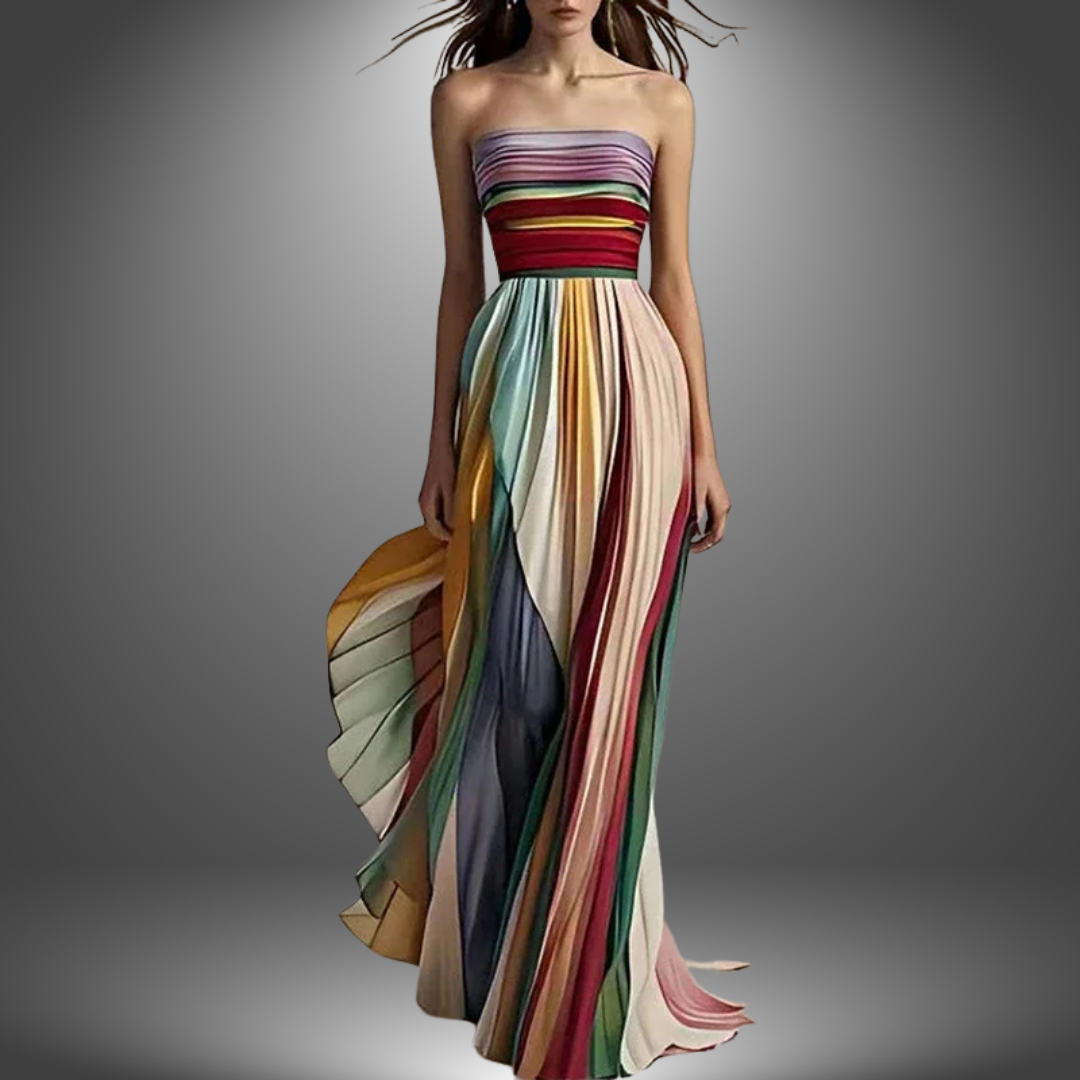 Sabrina - Chic Rainbow Off-Shoulder Party Dress