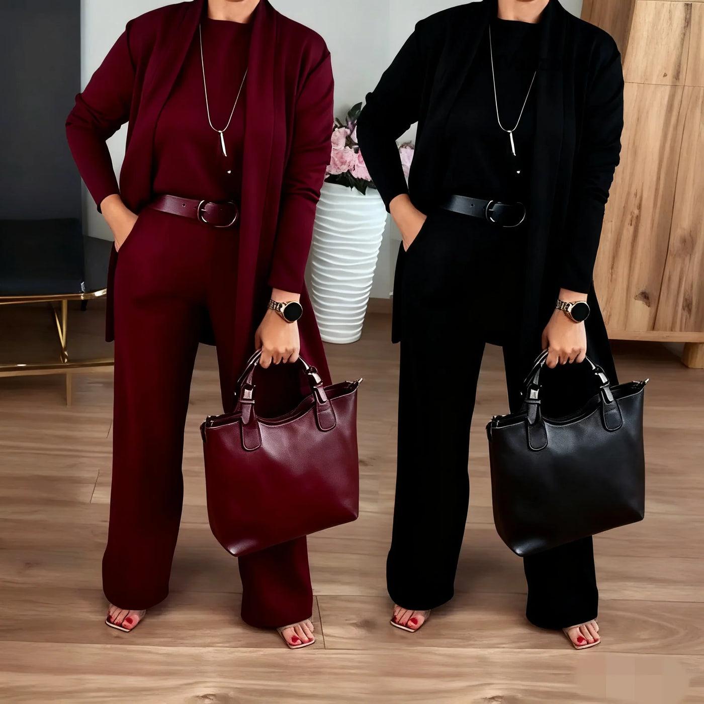 The Kensington Trio | Elegant 3-piece set including long cardigan, top and pants