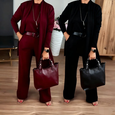 The Kensington Trio | Elegant 3-piece set including long cardigan, top and pants