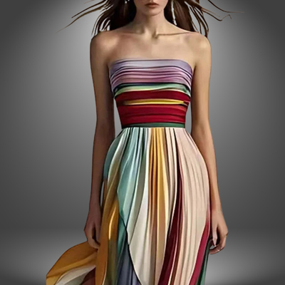 Sabrina - Chic Rainbow Off-Shoulder Party Dress