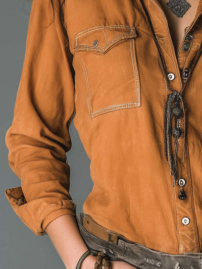 Vintage Caramel Soft Cotton Utility Pocket Shirt