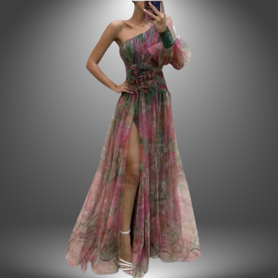 Candice - Elegant One-Shoulder Tie-Dye Party Dress