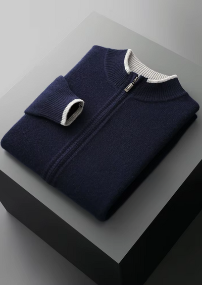 MERINO ZIP TWO-TONE CARDIGAN