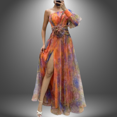Candice - Elegant One-Shoulder Tie-Dye Party Dress