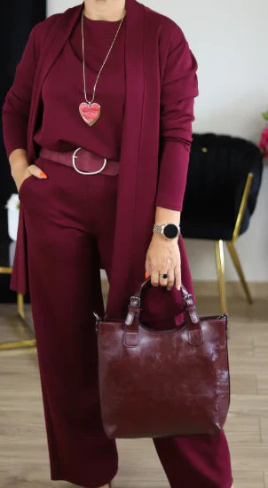 The Kensington Trio | Elegant 3-piece set including long cardigan, top and pants
