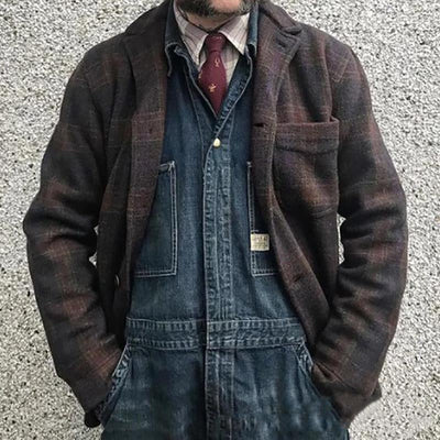 Men's Retro Checkered Lapel Loose Jacket | Ponty