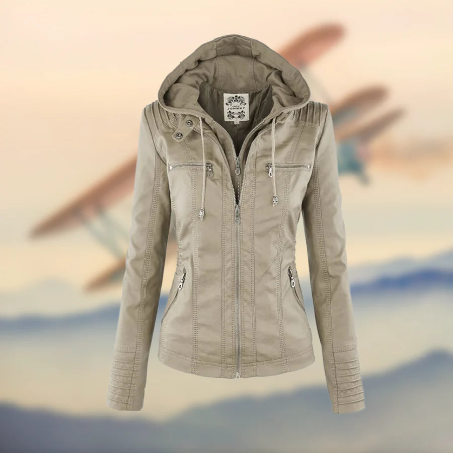 Isabella Stylish and versatile hooded leather jacket