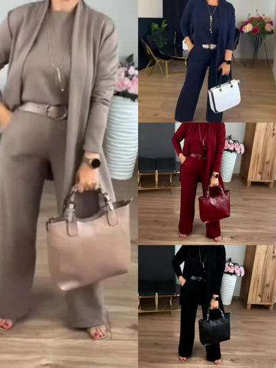 The Kensington Trio | Elegant 3-piece set including long cardigan, top and pants