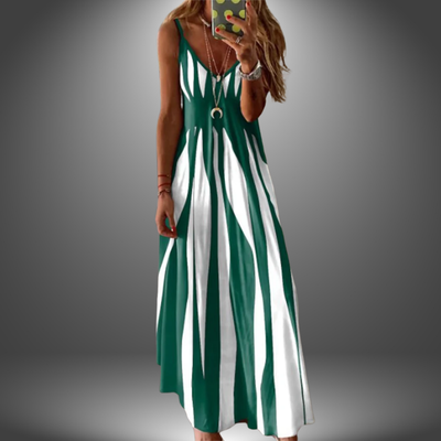 Alison - Elegant Sleeveless Stripe Printed Long Dress