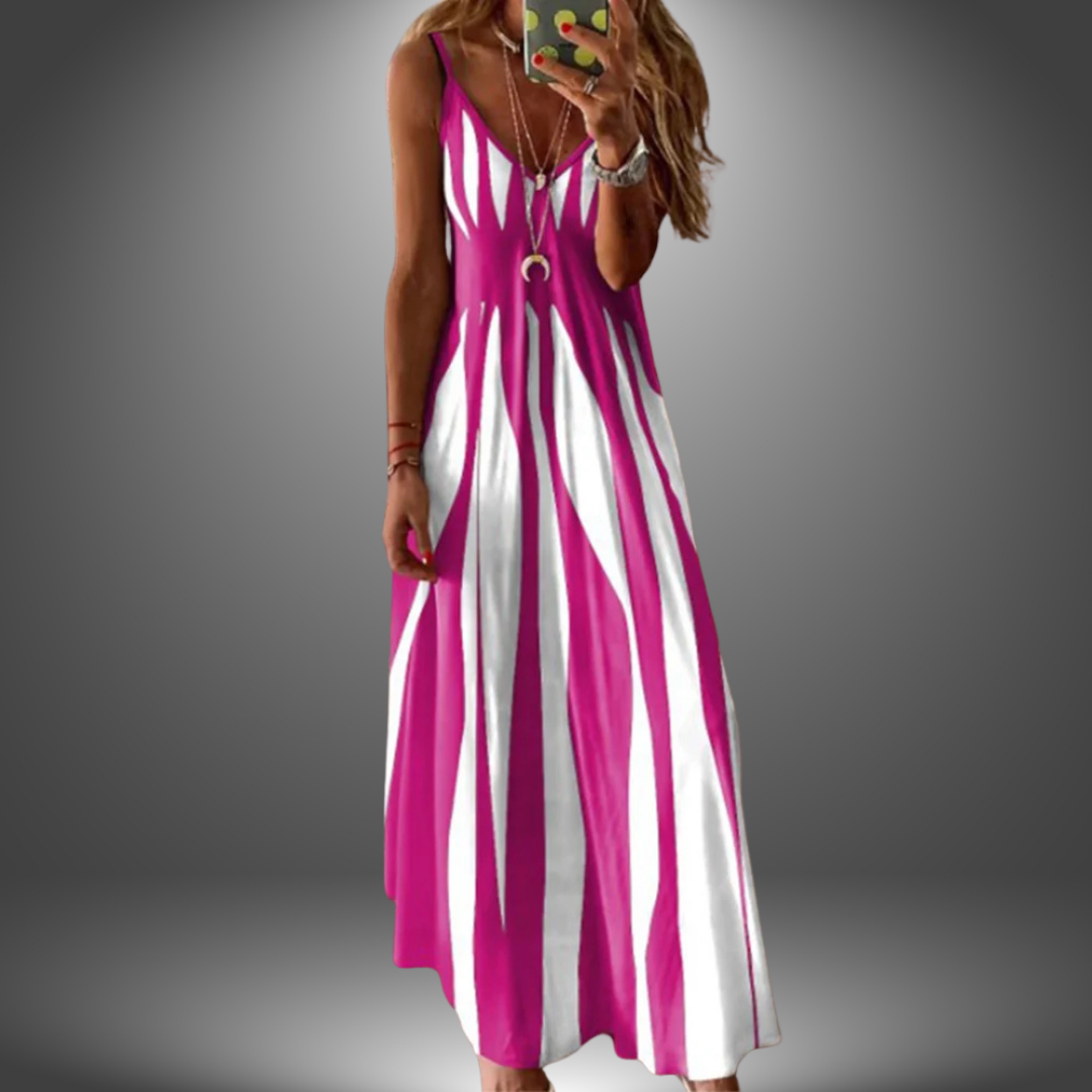 Alison - Elegant Sleeveless Stripe Printed Long Dress