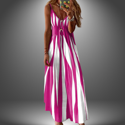 Alison - Elegant Sleeveless Stripe Printed Long Dress