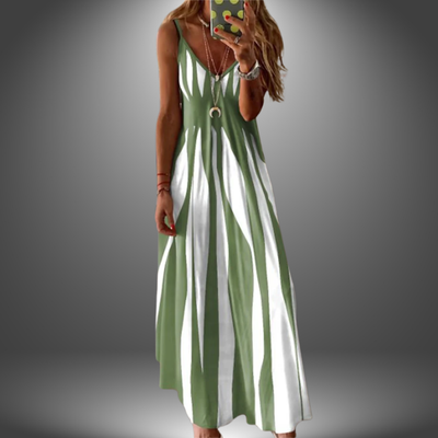 Alison - Elegant Sleeveless Stripe Printed Long Dress