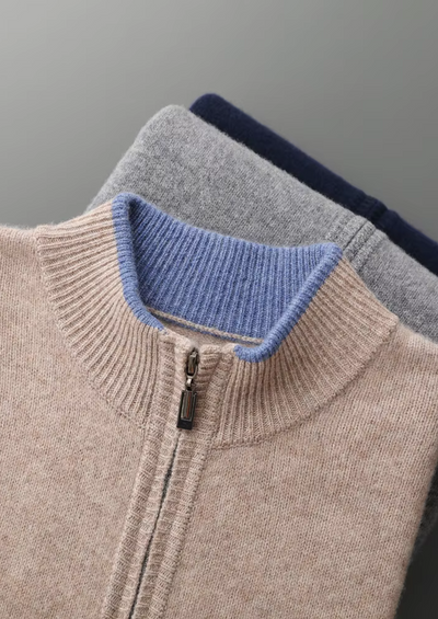 MERINO ZIP TWO-TONE CARDIGAN
