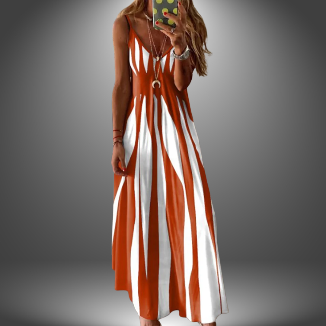 Alison - Elegant Sleeveless Stripe Printed Long Dress