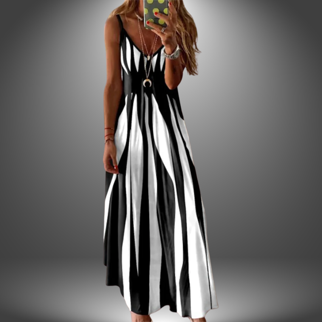 Alison - Elegant Sleeveless Stripe Printed Long Dress