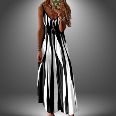 Alison - Elegant Sleeveless Stripe Printed Long Dress