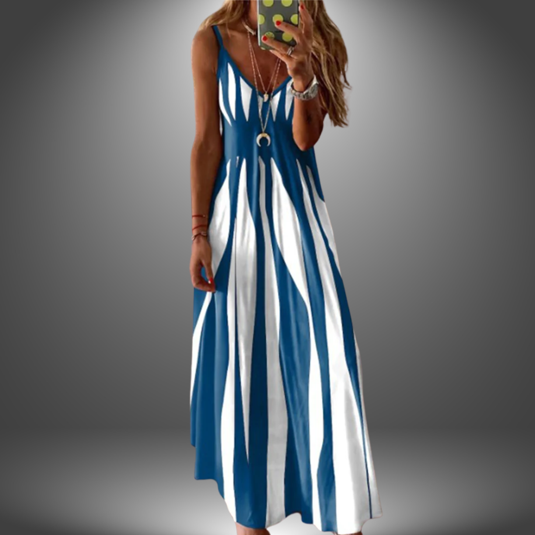 Alison - Elegant Sleeveless Stripe Printed Long Dress