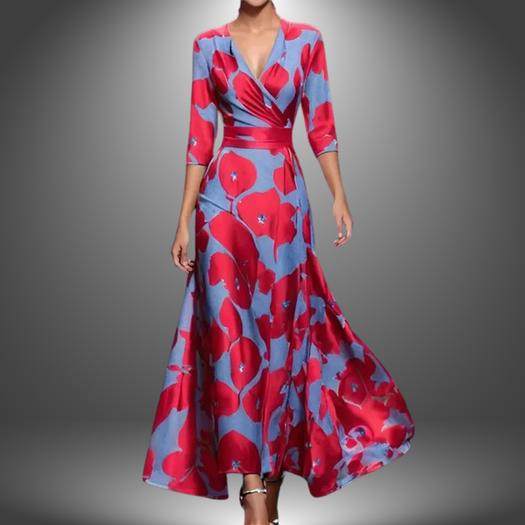 Nancy - Flattering V-Neck Half Sleeve Boho Maxi Dress