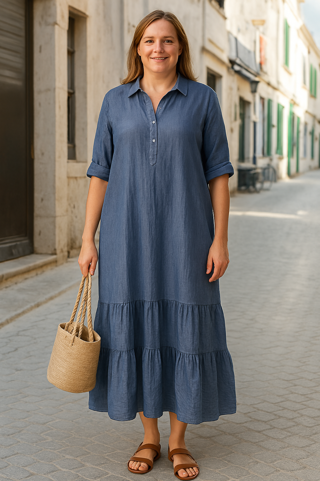 Half Button Tummy Covering Dress | NEW YORK