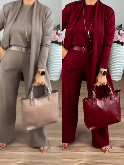 The Kensington Trio | Elegant 3-piece set including long cardigan, top and pants