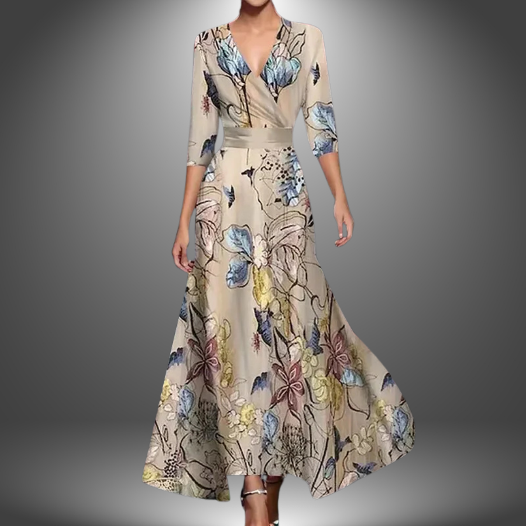 Nancy - Flattering V-Neck Half Sleeve Boho Maxi Dress