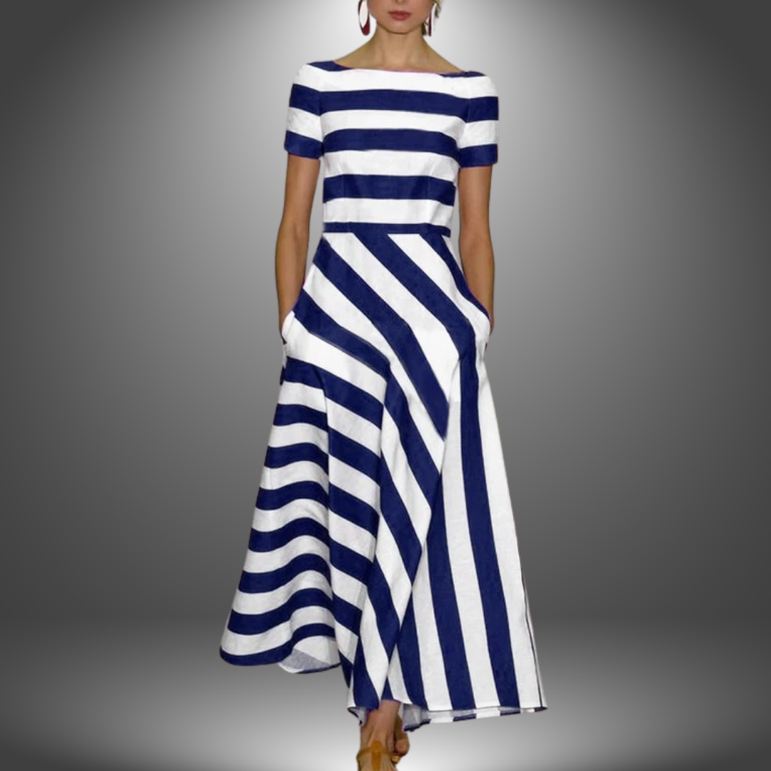 Susan - Elegant Short-Sleeved Striped Pocket Dress