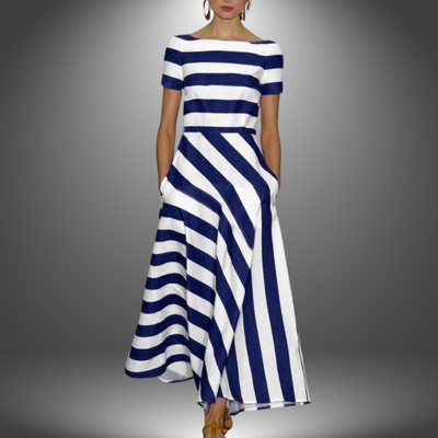 Susan - Elegant Short-Sleeved Striped Pocket Dress