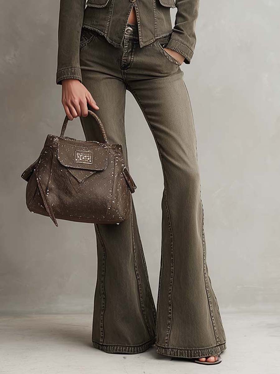 Vintage Olive Green Denim Suit Set
