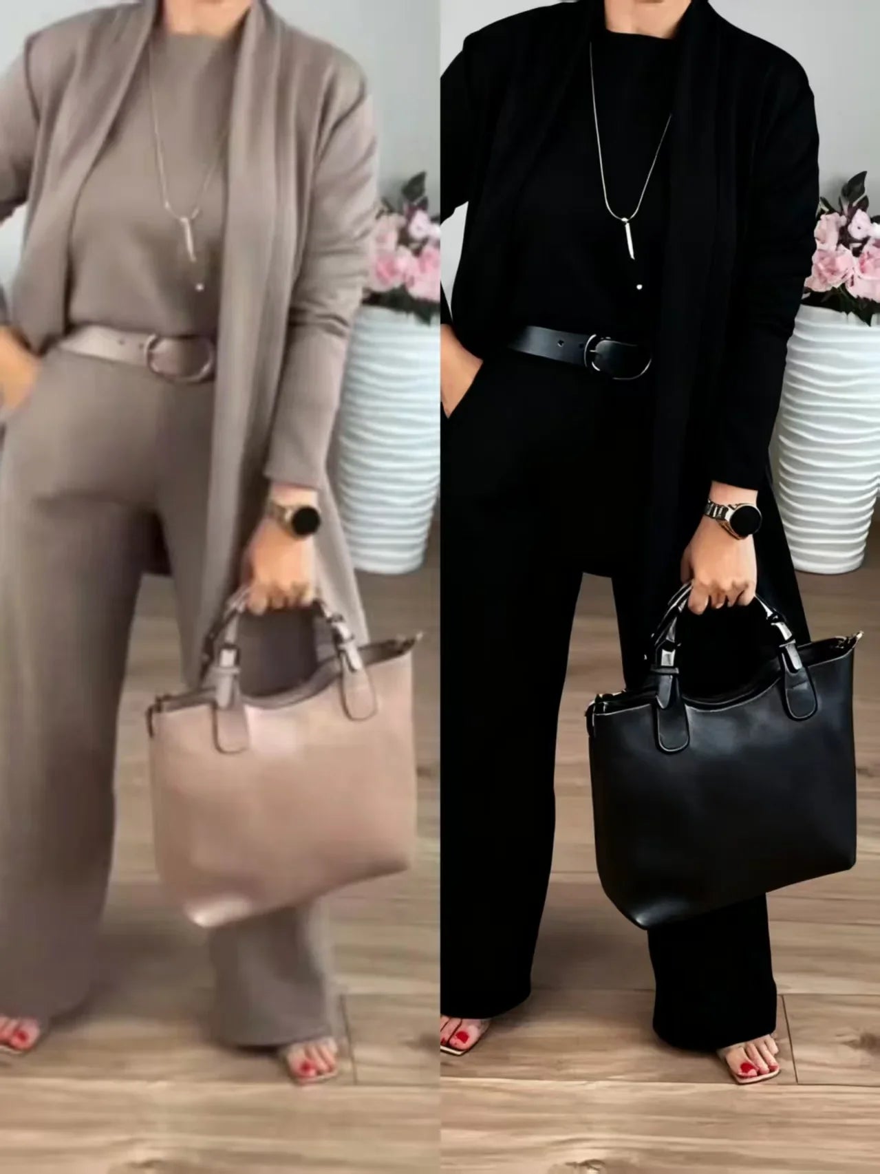 The Kensington Trio | Elegant 3-piece set including long cardigan, top and pants