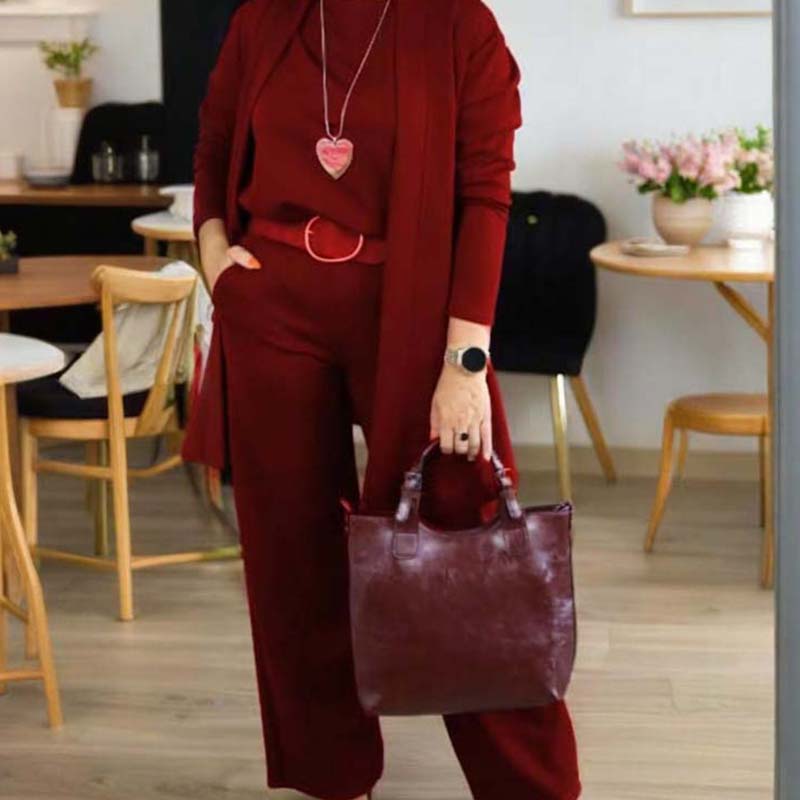 The Kensington Trio | Elegant 3-piece set including long cardigan, top and pants