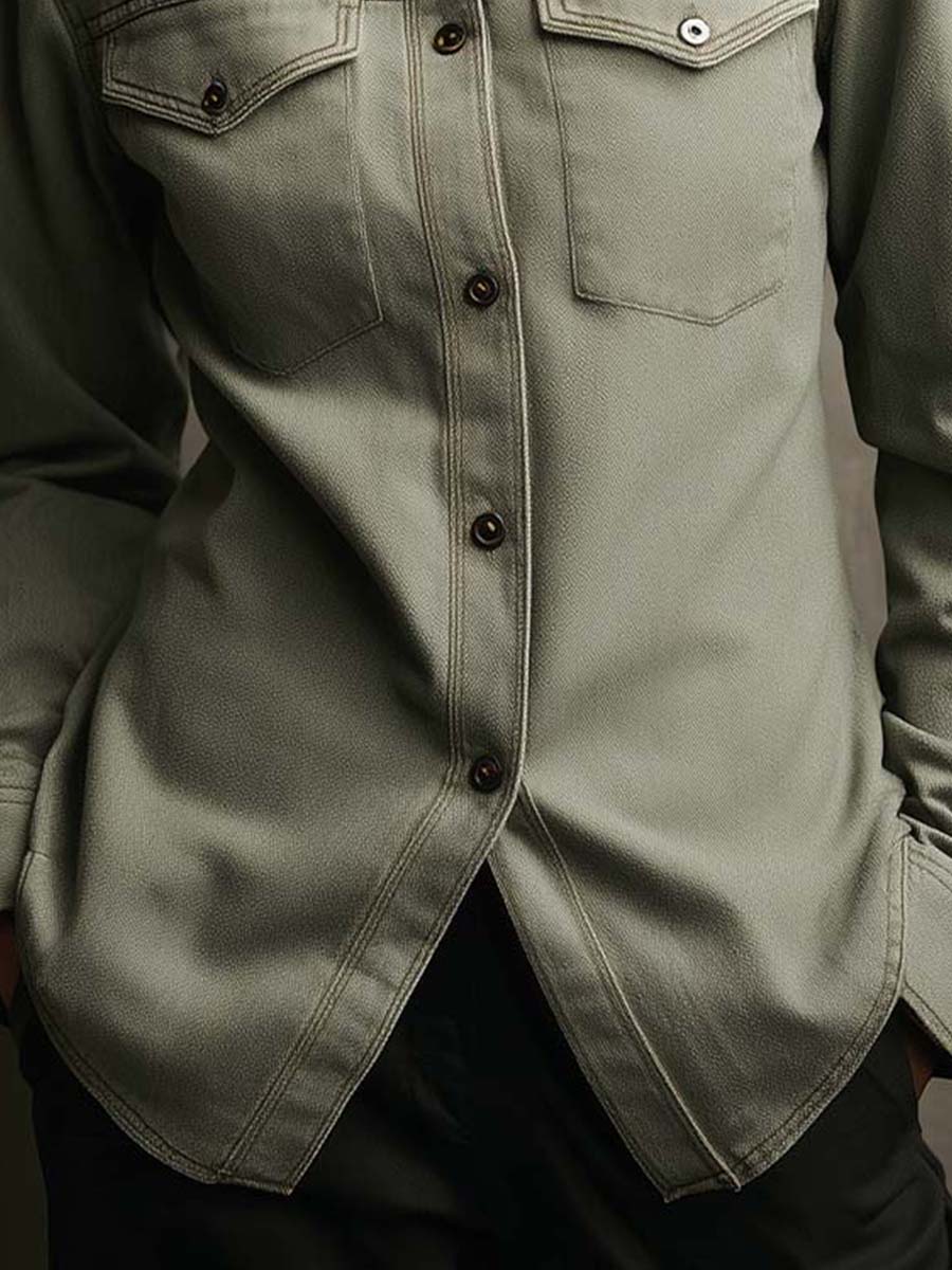Sage Structured Utility Shirt With High Collar