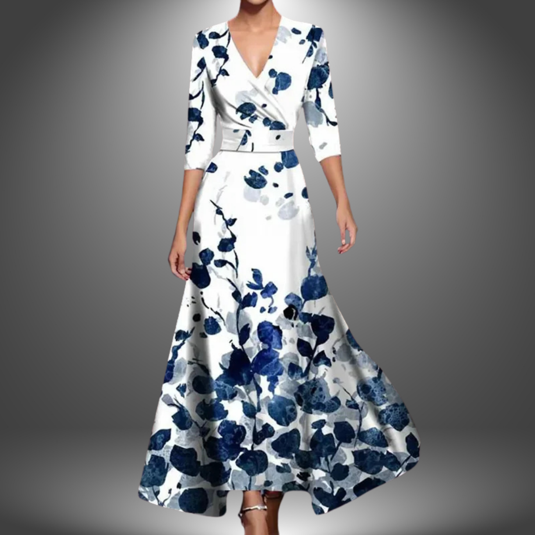 Nancy - Flattering V-Neck Half Sleeve Boho Maxi Dress