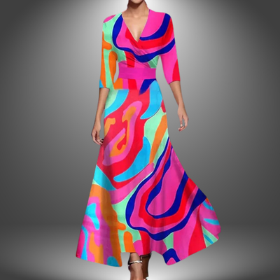 Nancy - Flattering V-Neck Half Sleeve Boho Maxi Dress