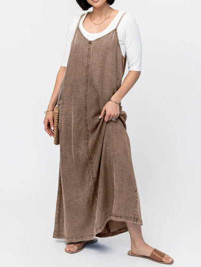Vintage-Inspired Loose Fit Denim Maxi Dress