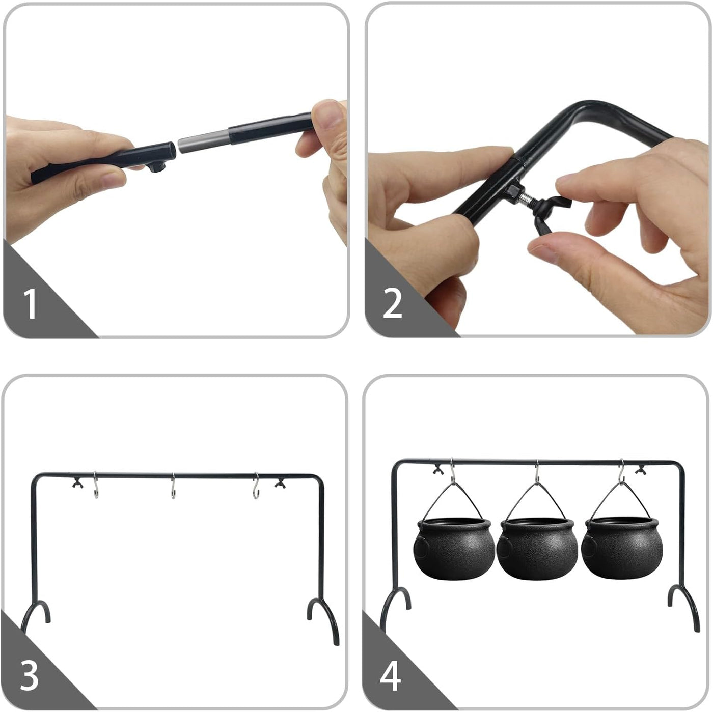 Halloween Serving Set — 3 Witches’ Cauldrons on Rack