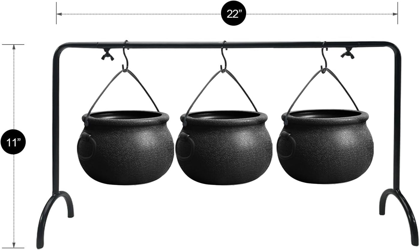 Halloween Serving Set — 3 Witches’ Cauldrons on Rack