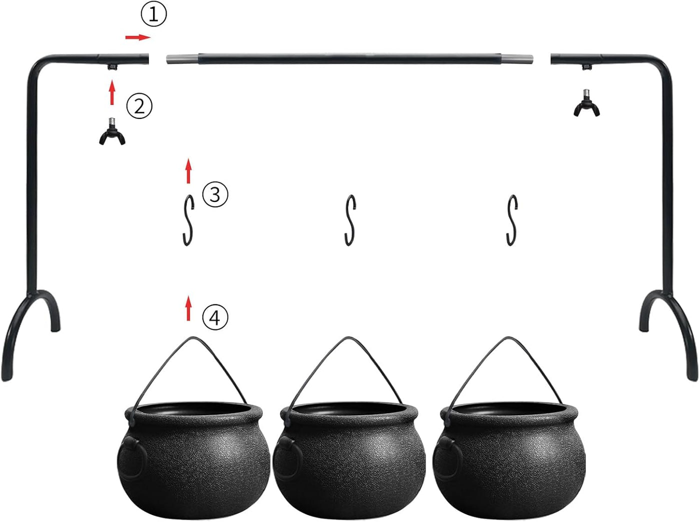 Halloween Serving Set — 3 Witches’ Cauldrons on Rack