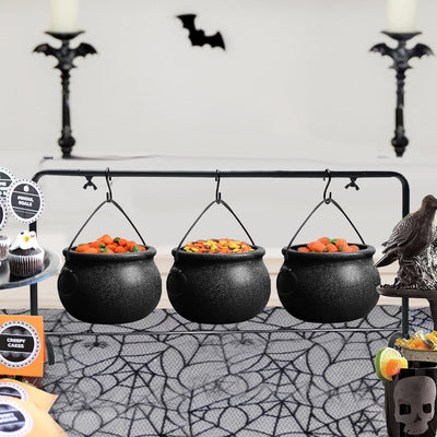 Halloween Serving Set — 3 Witches’ Cauldrons on Rack