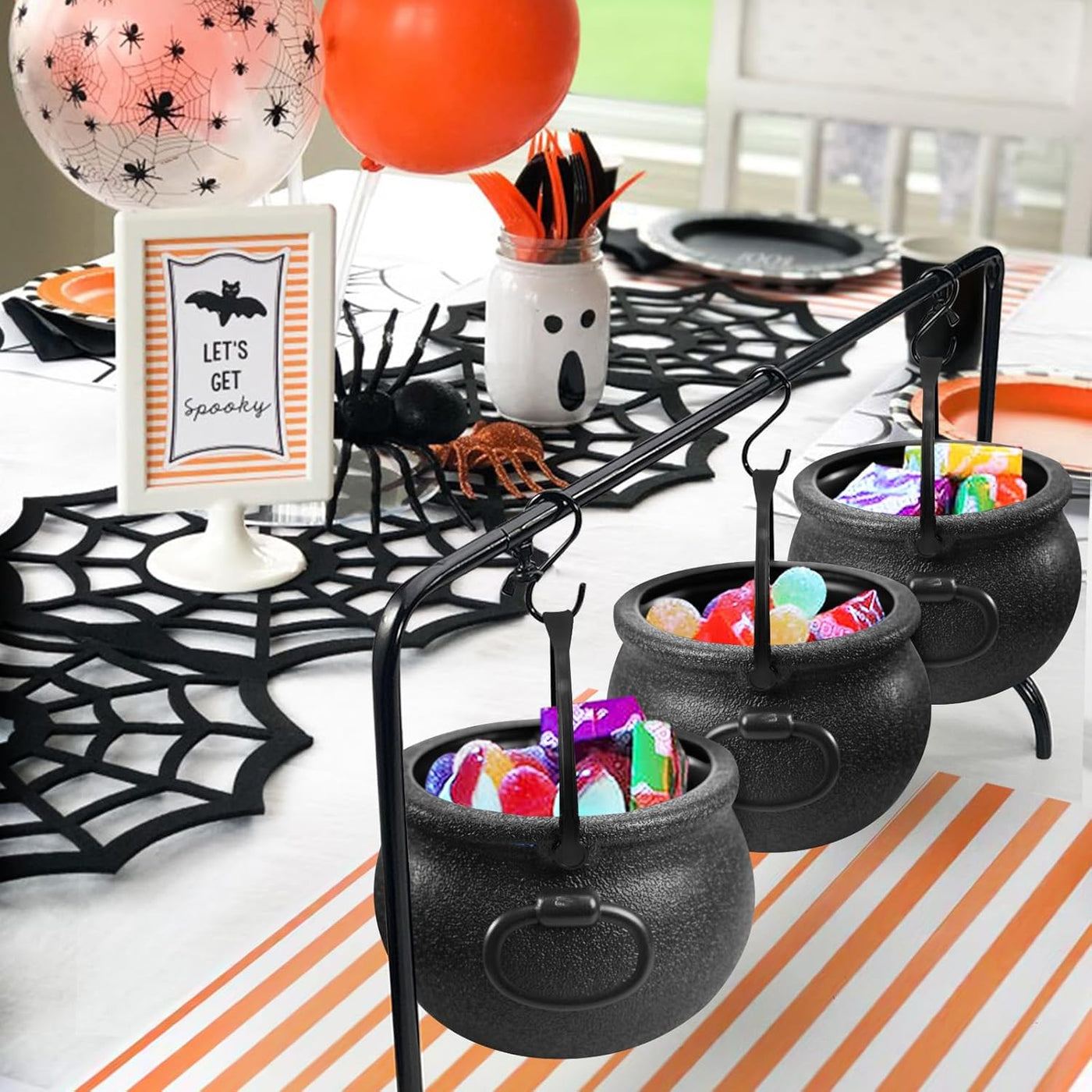 Halloween Serving Set — 3 Witches’ Cauldrons on Rack