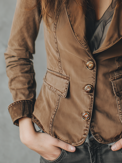 Vintage Lapel Button-down Denim Blazer