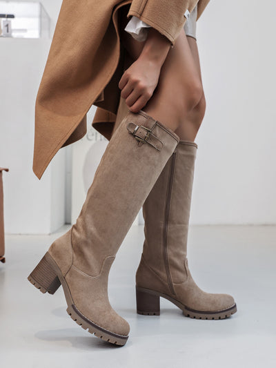 Amelia | High Buckle Taupe Boots