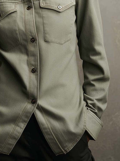 Sage Structured Utility Shirt With High Collar