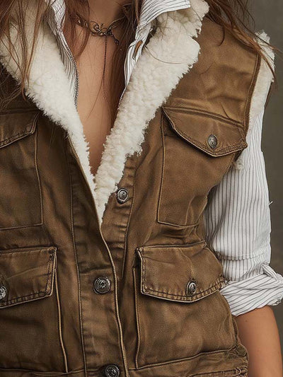 Vintage Washed Sherpa-Lined Utility Vest