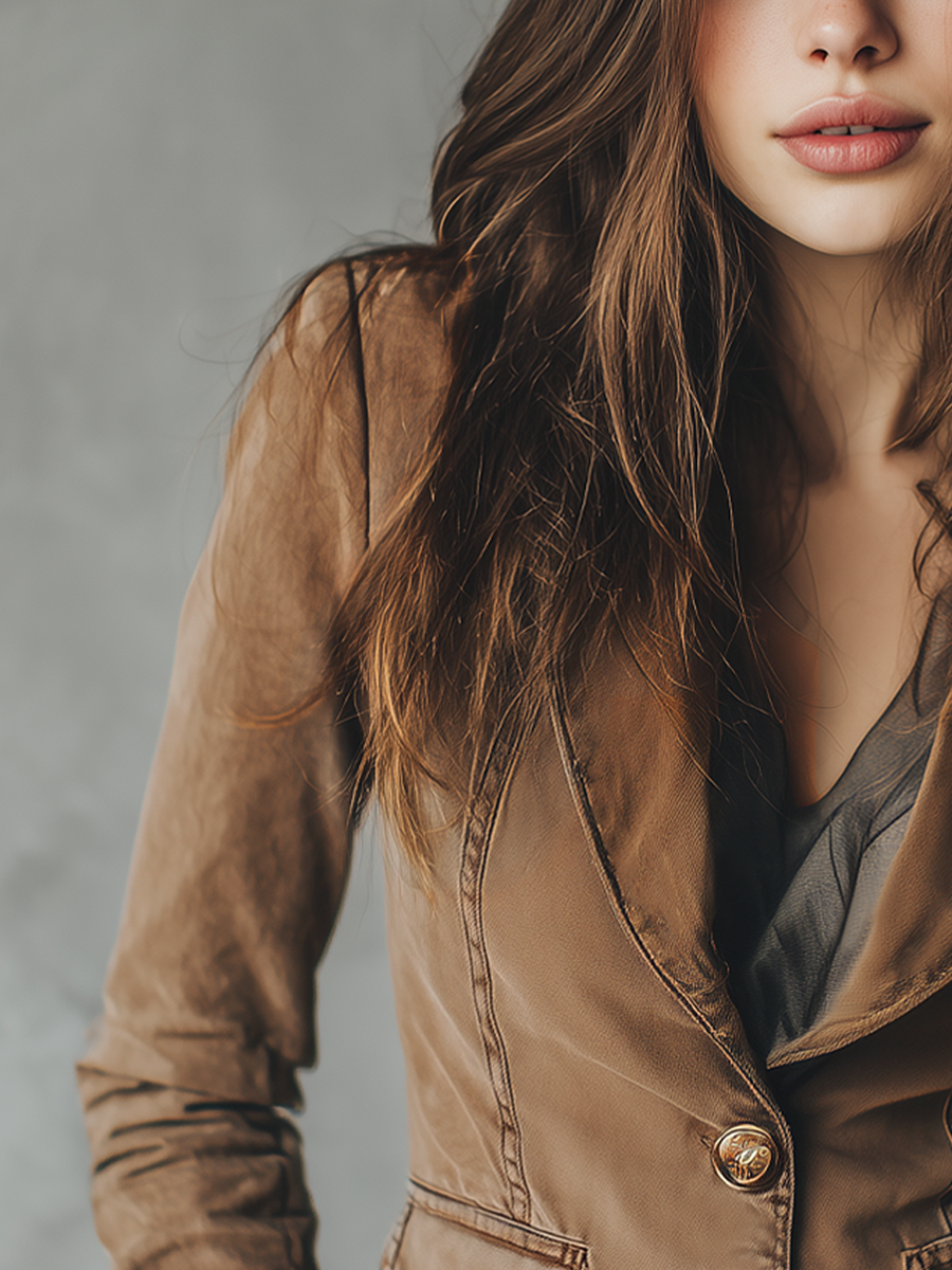 Vintage Lapel Button-down Denim Blazer