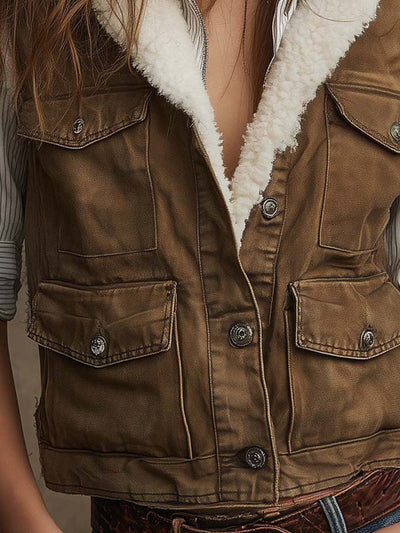 Vintage Washed Sherpa-Lined Utility Vest