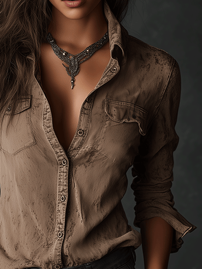 Vintage Washed Taupe Western Slim Fit Button-Down Shirt