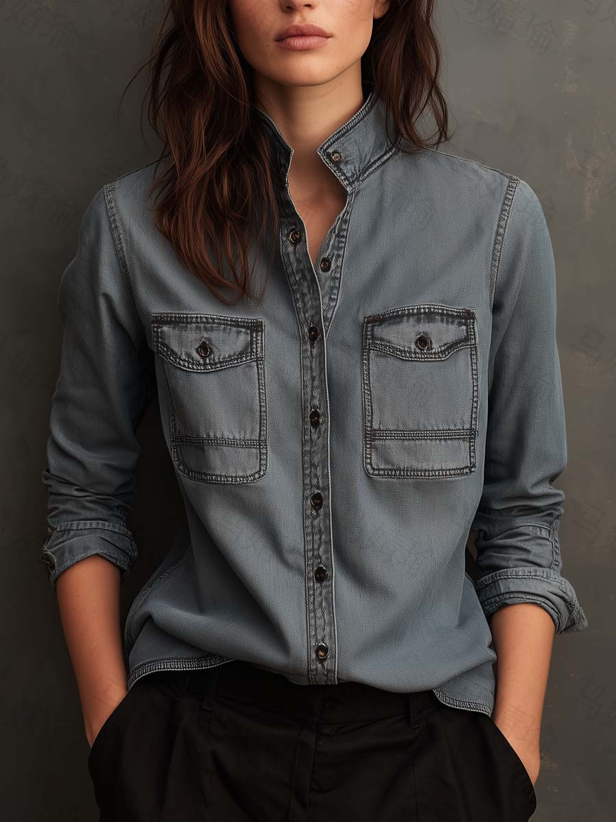 Vintage Washed Denim Utility Shirt